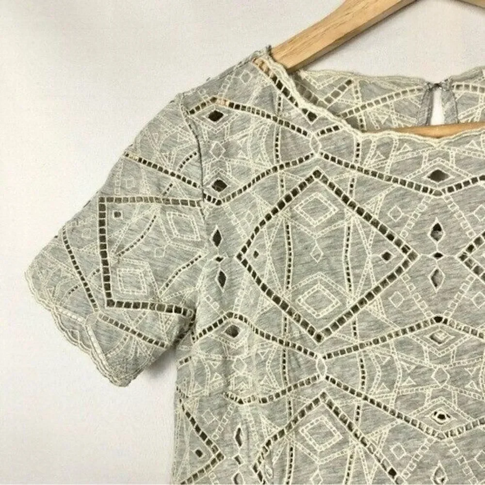 J. Crew Light Gray Eyelet Lace Embroidered Short Sleeve Blouse XXS